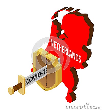 The concept of coronavirus in Netherlands, there is no protection against 2019-nCov, covid-19, pandemic, infection. Vector map of Vector Illustration