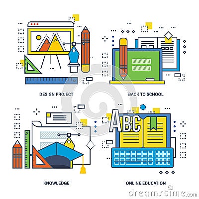 Concept of course program, innovation, design training, mobile learning. Vector Illustration