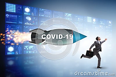 Concept of covid crisis with businessman chased by rocket Stock Photo