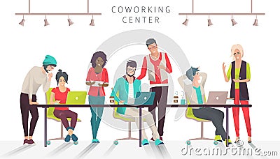 Concept of the coworking center. Vector Illustration