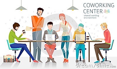 Concept of the coworking center Vector Illustration
