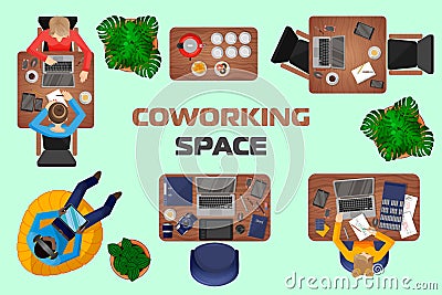 Concept of coworking space and comfortable workplaces for people Vector Illustration