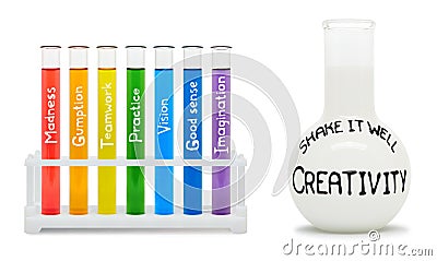 Concept of creativity with colored flasks. Stock Photo