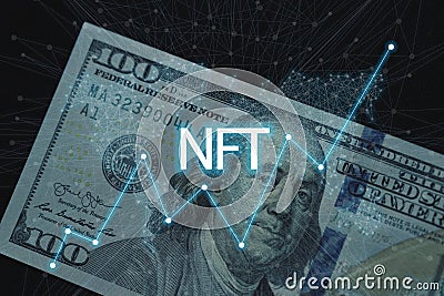 Concept cryptographic NFT. Blockchain network, cryptographic non-fungible tokens. NFT with a network and a growing schedule, searc Stock Photo