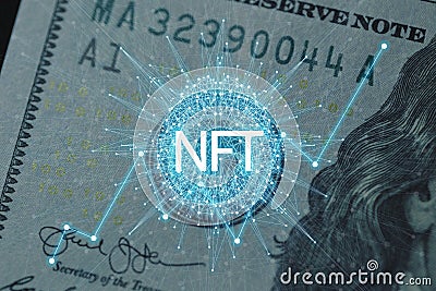 Concept cryptographic NFT. Blockchain network, cryptographic non-fungible tokens. NFT with a network and a growing schedule, searc Stock Photo