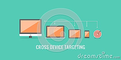 Cross device targeting - digital device marketing. Flat design concept. Vector Illustration