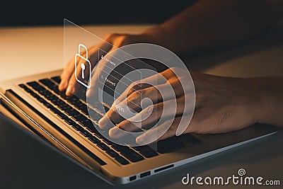 Concept of cyber security, user type login, and password Stock Photo