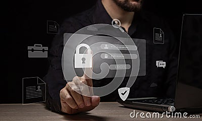 The concept of cybersecurity of personal data on the Internet. Secure access to user`s personal information. Stock Photo