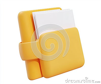 The concept of 3D yellow portfolio folder and paper for management files, project plans. 3D minimal document folder with Stock Photo