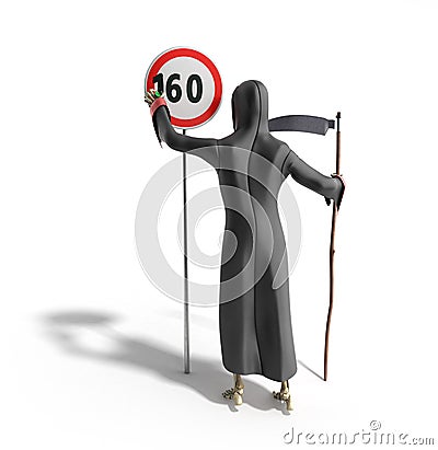 Concept of dangerous excess speed Death drawing a figure on a sp Stock Photo