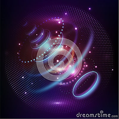 Concept of data and information operations, analysis system and processings, isometric vector Large hadron collider, neon dark Stock Photo