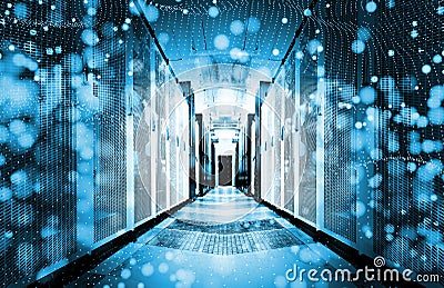 Concept of data and modern data centers, information technology flow visualization. Bright server room data center Stock Photo