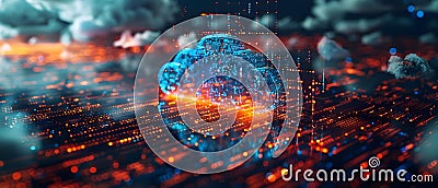 Securing the Digital Horizon: Cloud Computing & Cyber Defense. Concept Data Security, Cloud Stock Photo