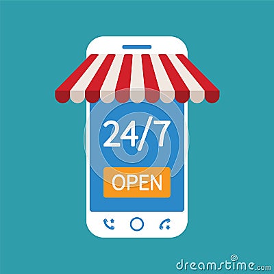 Concept of day and night online shop on modern smart phone Vector Illustration