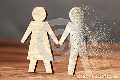 The concept is dead husband. Blowing ashes from deceased spouse. Stock Photo