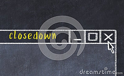 Concept of dealing with problem. Chalk drawing of closing browser window with caption closedown Stock Photo
