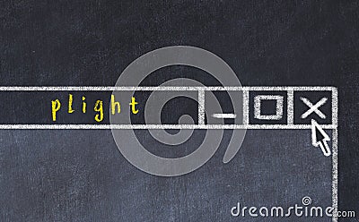 Concept of dealing with problem. Chalk drawing of closing program window with caption plight Stock Photo
