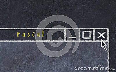 Concept of dealing with problem. Chalk drawing of closing program window with caption rascal Stock Photo