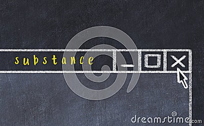 Concept of dealing with problem. Chalk drawing of closing program window with caption substance Stock Photo