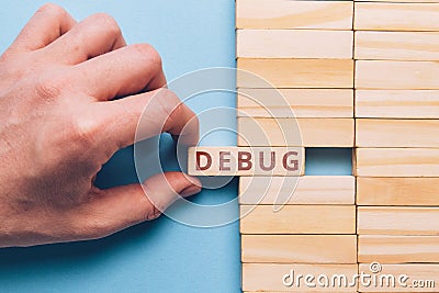 Concept for debugging and fixing errors in the code Stock Photo
