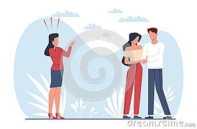 Concept of deception and cheating, girl watches her lover embrace another woman. Fake romantic relationships. Love Vector Illustration