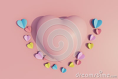 the concept of a declaration of love. a large heart around which there are many colorful hearts. 3D render Stock Photo