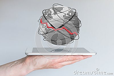 Concept of decline within mobile computing. Shrinking sales, e.g. for smart phones, tablets or other mobile devices Stock Photo