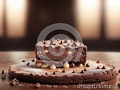 Delicious Brownie With Chocolate On Top. Generative AI Stock Photo