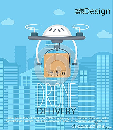 Concept of the delivery by the drone. Vector Illustration