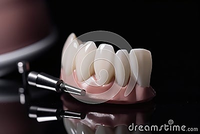 Concept for dental prosthesis. demonstrating the placement of a dental implant on a close up model of teeth anatomy Stock Photo