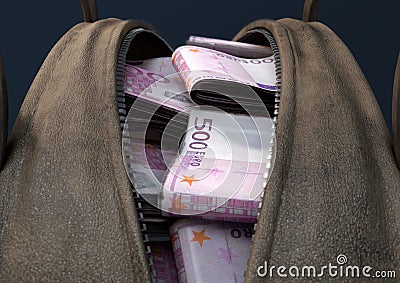 Illicit Cash In A Brown Duffel Bag Stock Photo