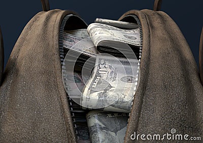 Illicit Cash In A Brown Duffel Bag Stock Photo