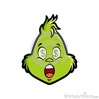 Grinch emoticon Money eyes Face icon Vector Illustration