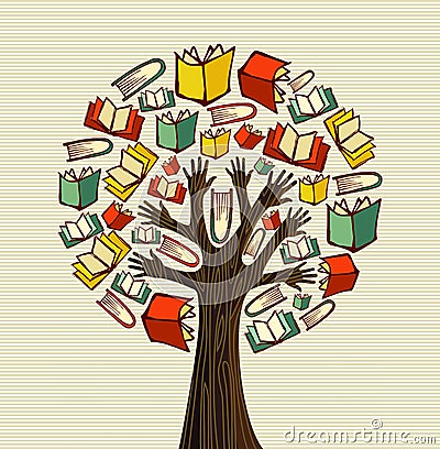 Concept design hand books tree Vector Illustration