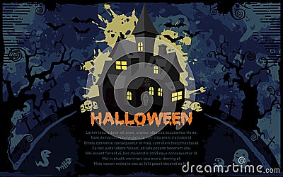 Happy halloween themed night landscape Vector Illustration