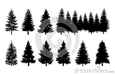 Trees Pine Silhouette Collections Set Vector Illustration