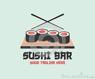 Concept design of the invitation sushi bar restaurant. Corporate style Sushi restaurant logo design. Vector Illustration