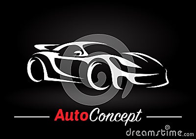 Concept design of a super sports vehicle car silhouette on black background. Vector Illustration