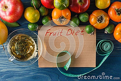 Concept of diet. Low-calorie fruit diet. Diet for weight loss. P