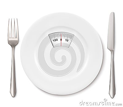 Concept of Diet.Scale Instead Of A Meal On Plate With Fork Vector Illustration
