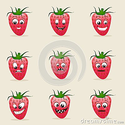 Concept of different expressions with strawberry. Stock Photo