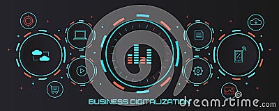 Business digitization - digital transformation concept. Flat design vector banner. Vector Illustration