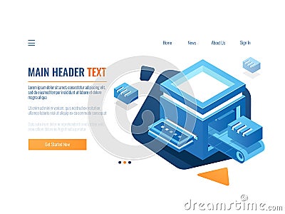 Concept of digital data statistic report and information analysis, server room and datacenter banner cloud storage Vector Illustration