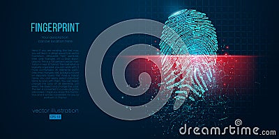 Concept of digital security, electronic fingerprint on scanning screen. Low poly wire outline geometric vector Vector Illustration