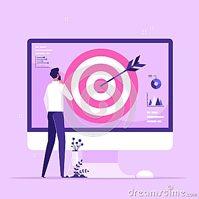 Concept of digital targeting marketing strategy, business goal Vector Illustration