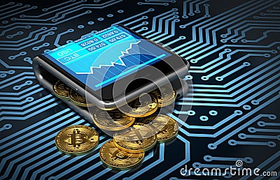 Concept Of Digital Wallet And Bitcoins On Printed Circuit Board Stock Photo