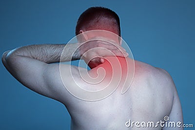 Concept disease. Pain in neck Stock Photo