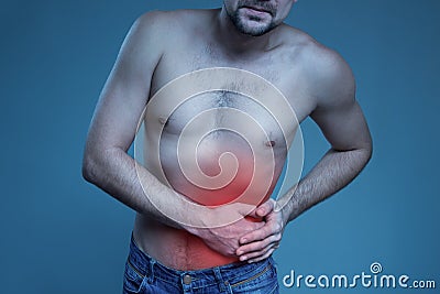 Concept disease. Pain in stomach Stock Photo