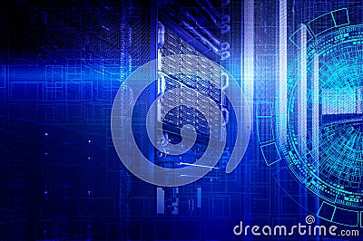 Concept of disk storage data center. Information technology and database on technological background Stock Photo