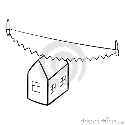 Concept of division property. saw cuts the house Vector Illustration